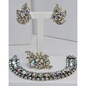 Vintage Colorful Unsigned Costume Set [Bracelet Size 7.25 - Brooch - Earrings]